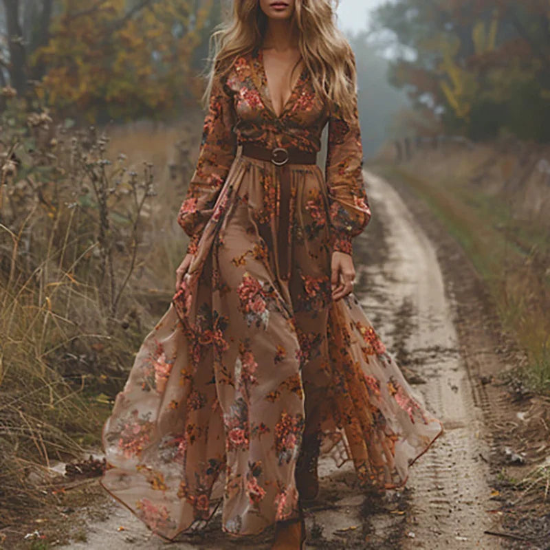 Sara | Vestido Maxi Mujer Bordados Florales Midi