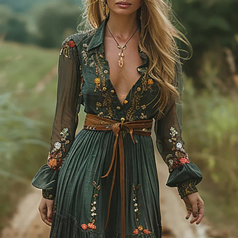 Sara | Vestido Maxi Mujer Bordados Florales Midi