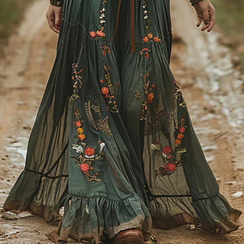 Sara | Vestido Maxi Mujer Bordados Florales Midi