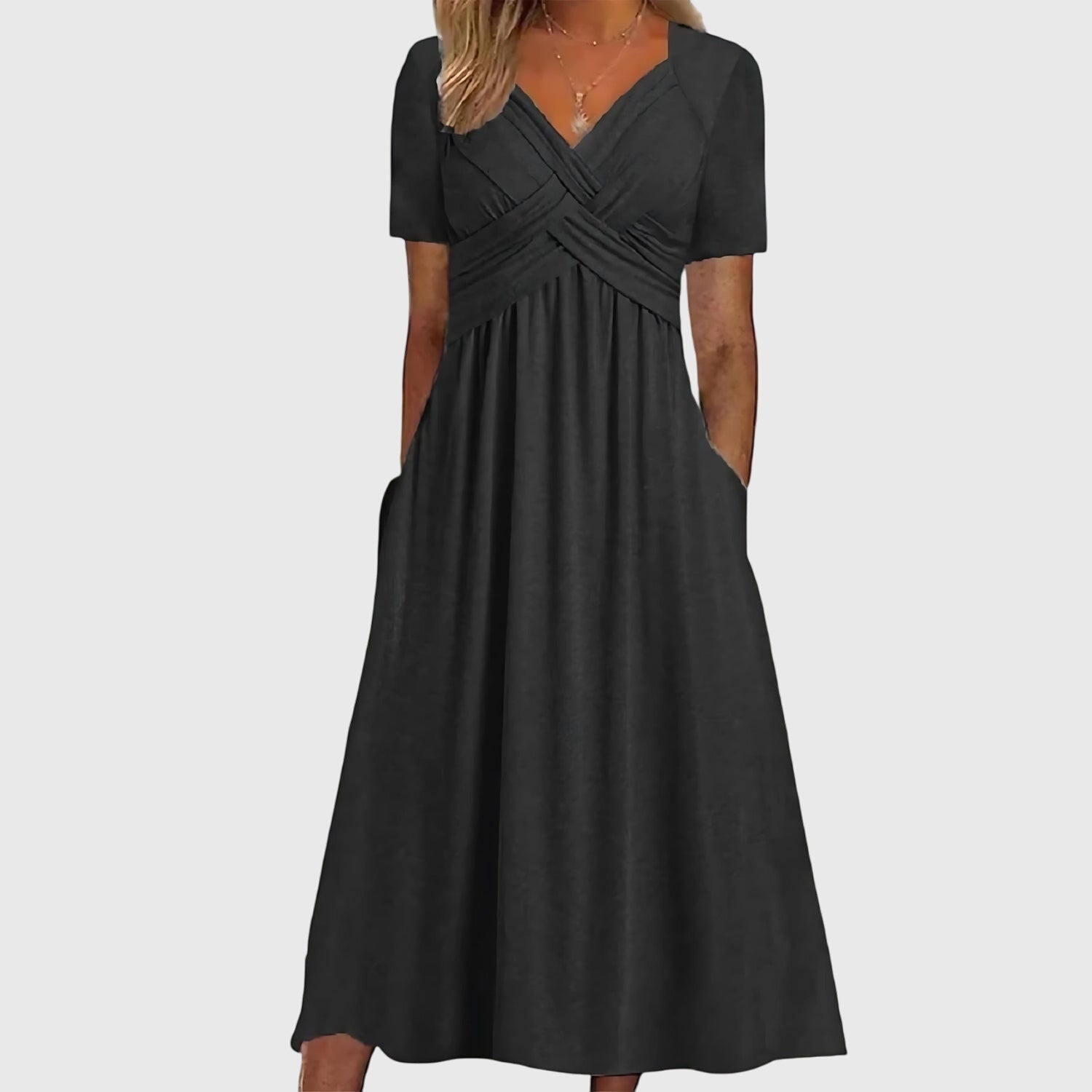 Sara | Vestido Midi Cruzado Mujer con Bolsillos