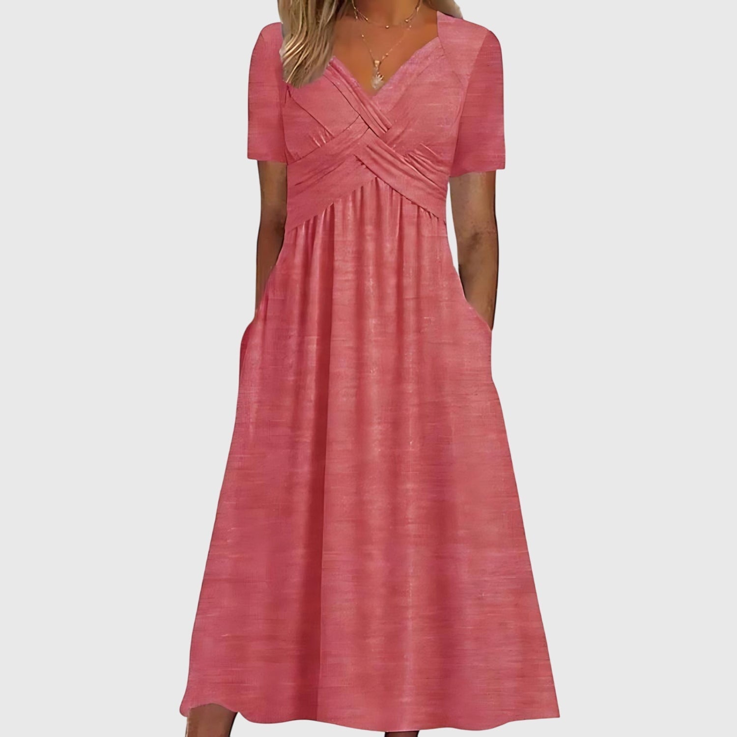 Sara | Vestido Midi Cruzado Mujer con Bolsillos