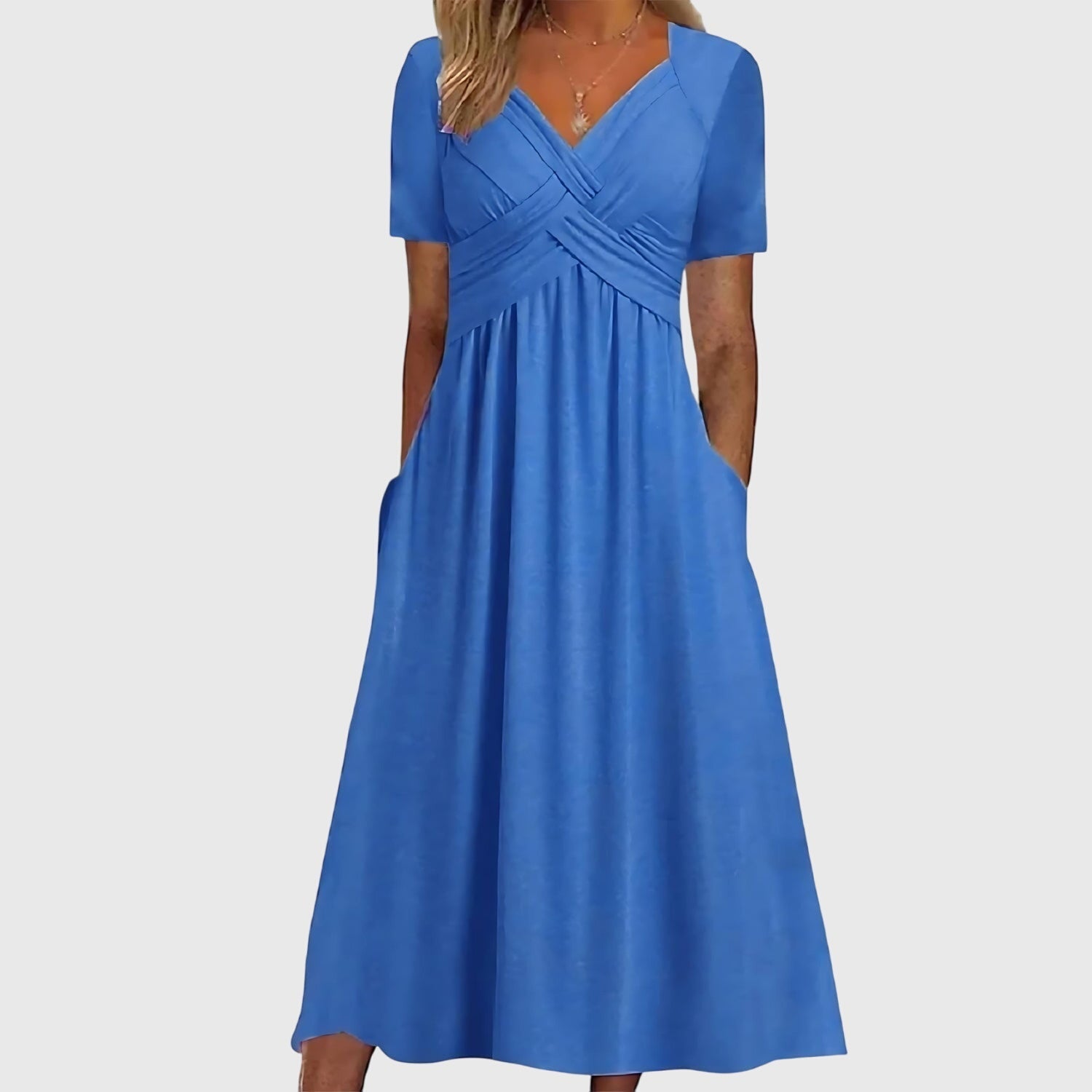 Sara | Vestido Midi Cruzado Mujer con Bolsillos