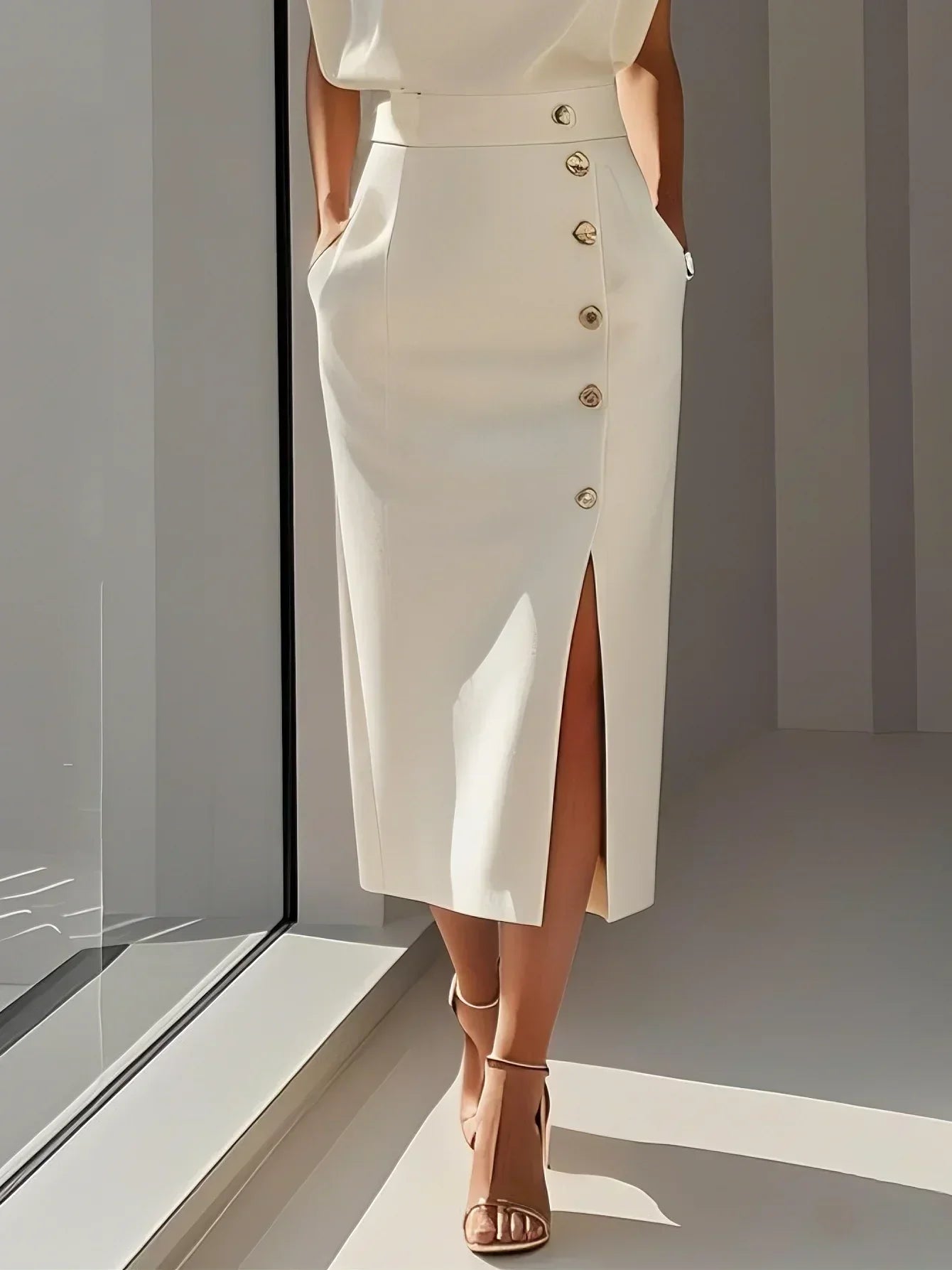 Sara | Vestido Midi Mujer Botones Falda Abertura