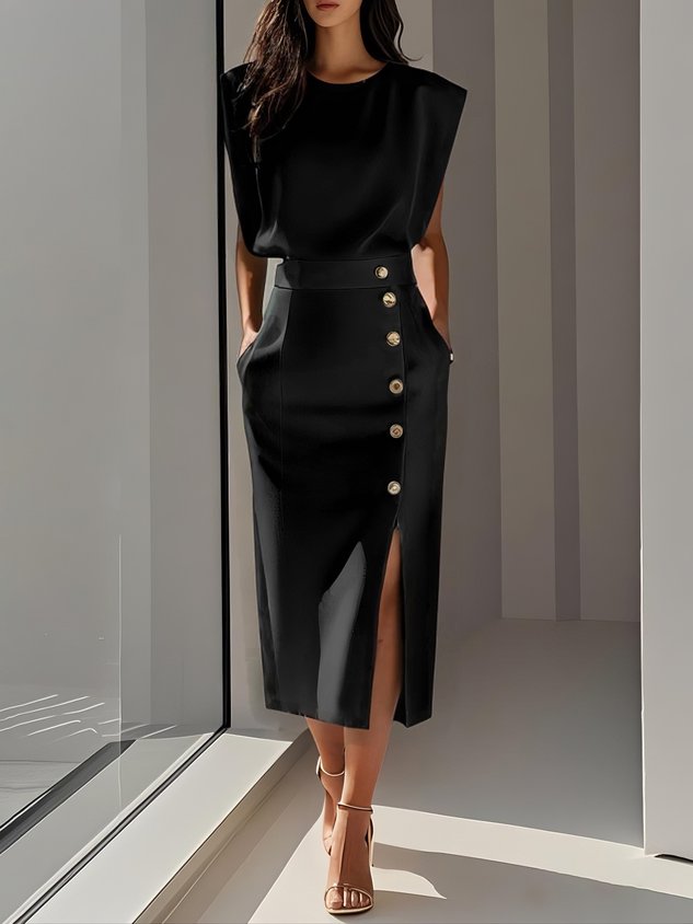 Sara | Vestido Midi Mujer Botones Falda Abertura