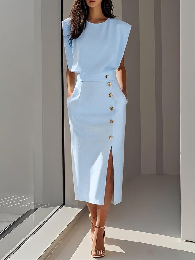 Sara | Vestido Midi Mujer Botones Falda Abertura