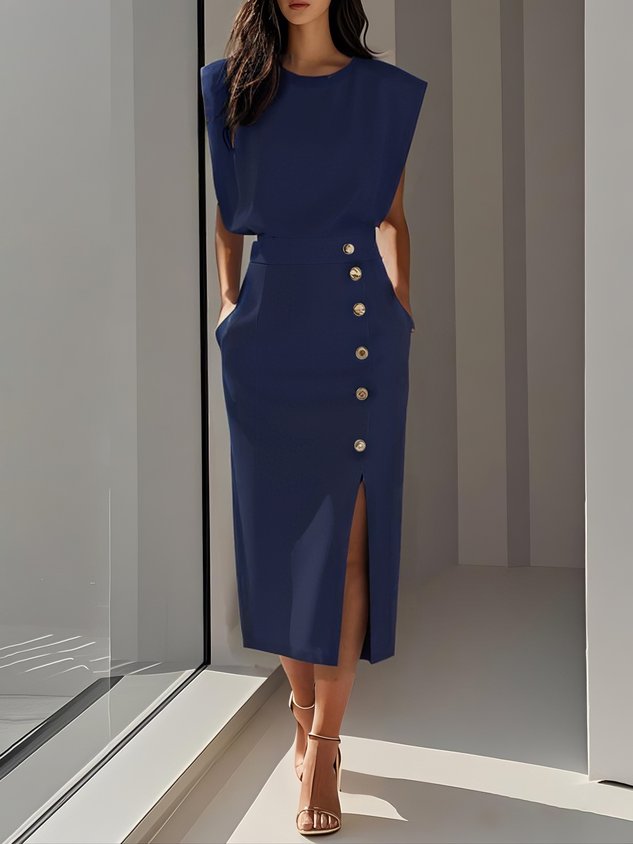 Sara | Vestido Midi Mujer Botones Falda Abertura