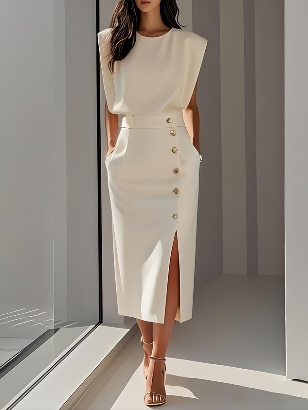 Sara | Vestido Midi Mujer Botones Falda Abertura