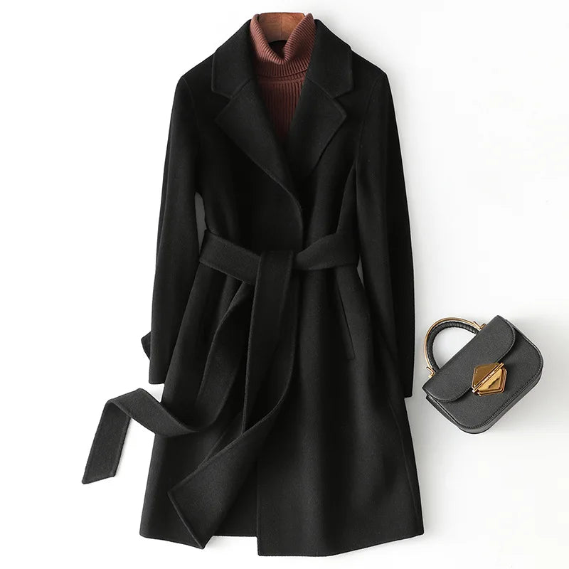 Fernanda | Abrigo Largo Cruzado Cinturón Lana