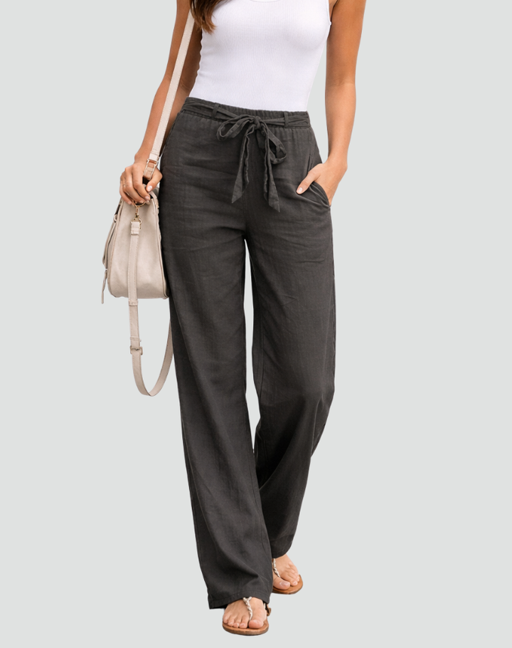 Sofía | Pantalones Lino Pierna Ancha con Bolsillos