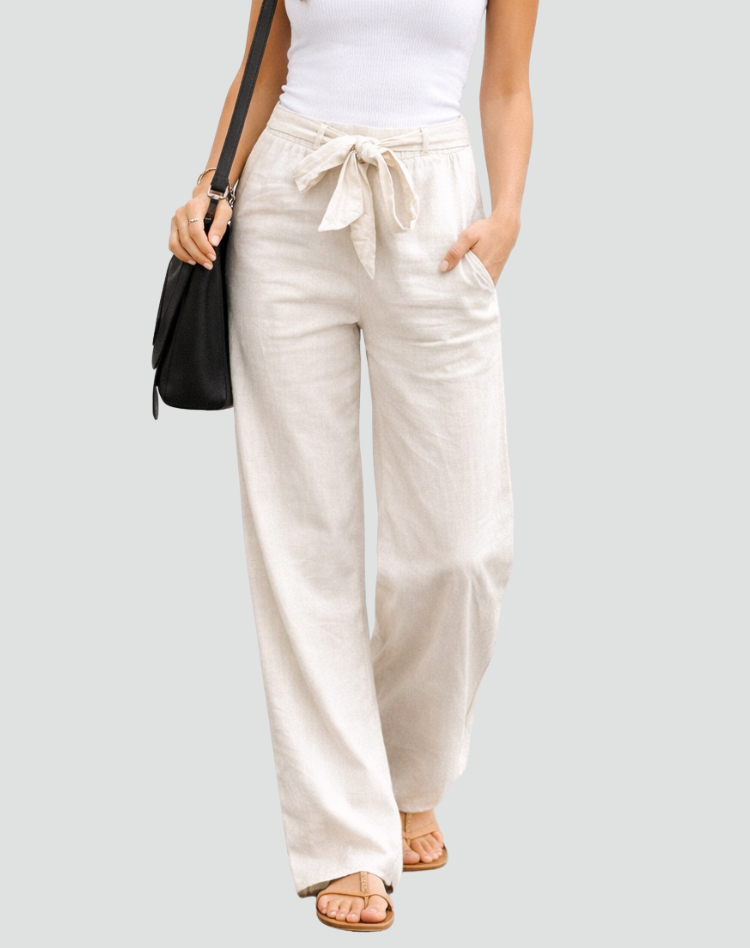 Sofía | Pantalones Lino Pierna Ancha con Bolsillos