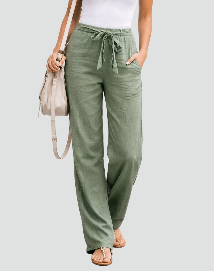 Sofía | Pantalones Lino Pierna Ancha con Bolsillos