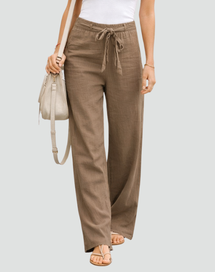 Sofía | Pantalones Lino Pierna Ancha con Bolsillos