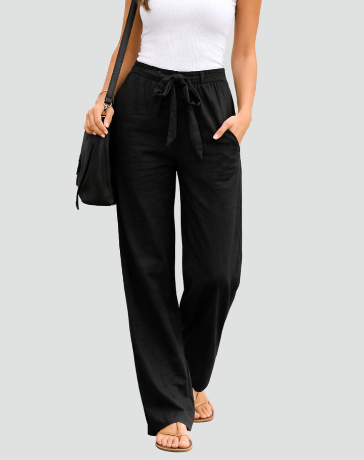 Sofía | Pantalones Lino Pierna Ancha con Bolsillos