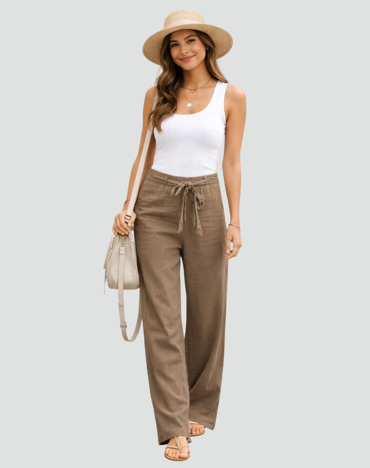 Sofía | Pantalones Lino Pierna Ancha con Bolsillos