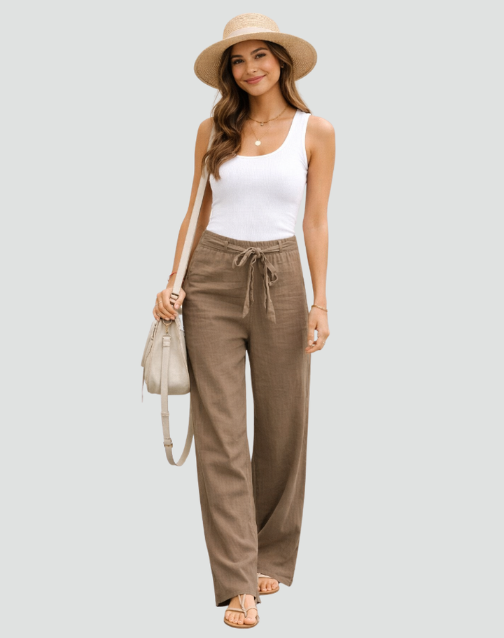 Sofía | Pantalones Lino Pierna Ancha con Bolsillos