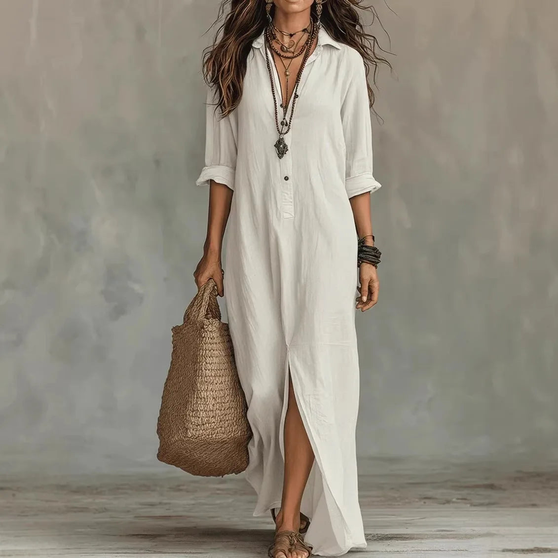 Sofía | Vestido Blanco Maxi Camisero Mujer