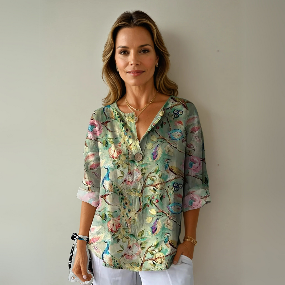 Teresa | Blusa Floral Manga Corta Cuello V