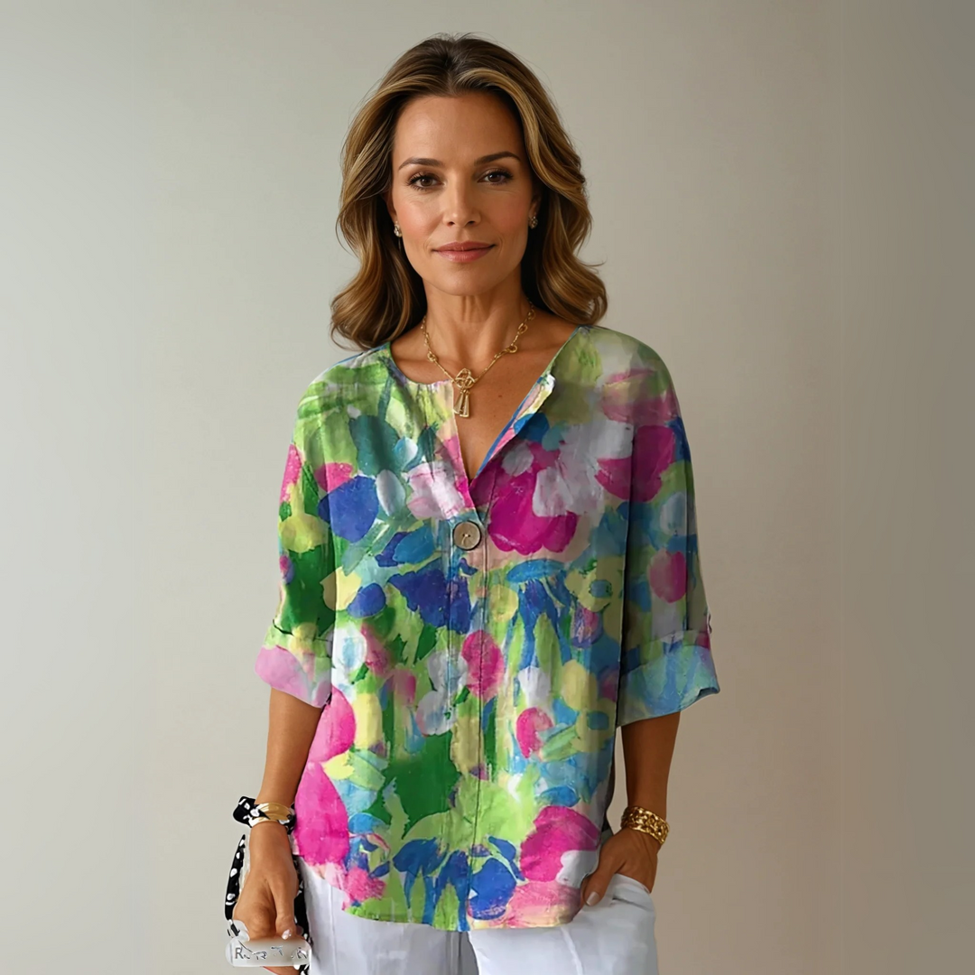 Teresa | Blusa Floral Manga Corta Cuello V