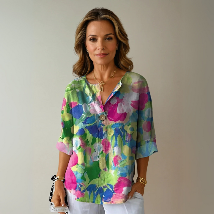 Teresa | Blusa Floral Manga Corta Cuello V
