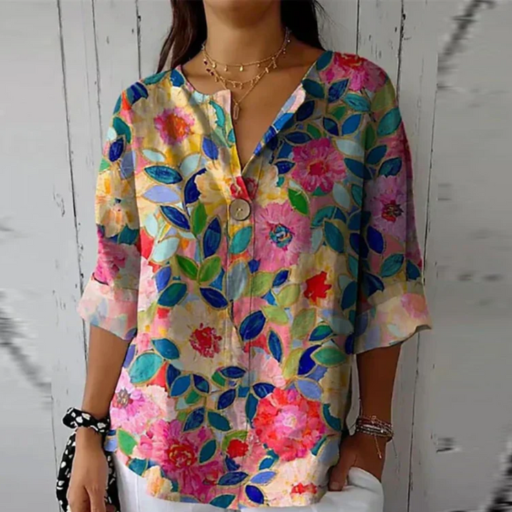 Teresa | Blusa Floral Manga Corta Cuello V