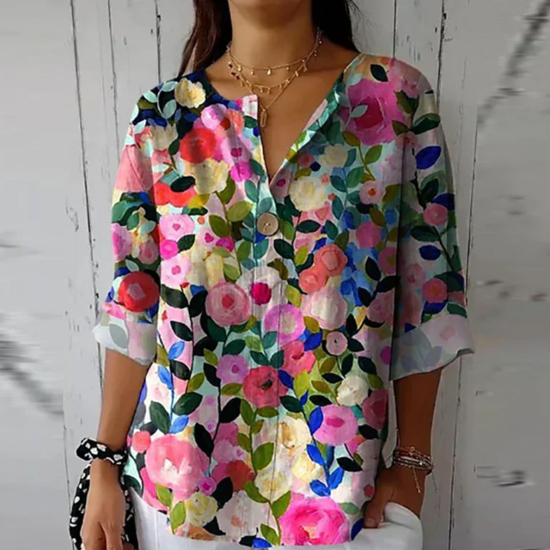 Teresa | Blusa Floral Manga Corta Cuello V