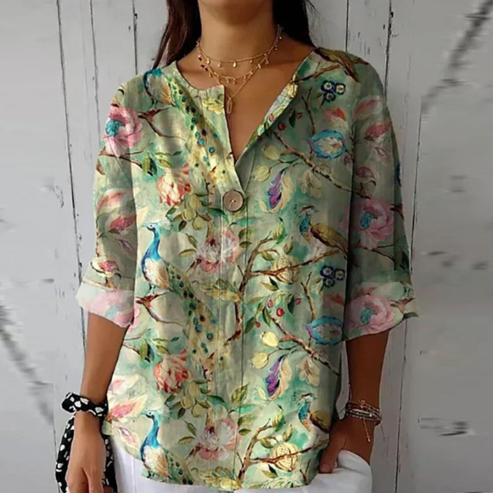 Teresa | Blusa Floral Manga Corta Cuello V