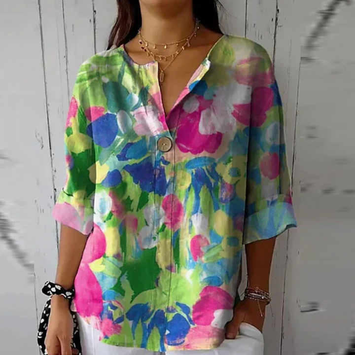 Teresa | Blusa Floral Manga Corta Cuello V