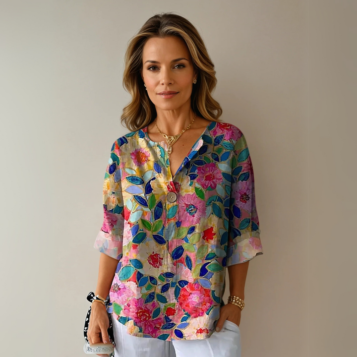Teresa | Blusa Floral Manga Corta Cuello V