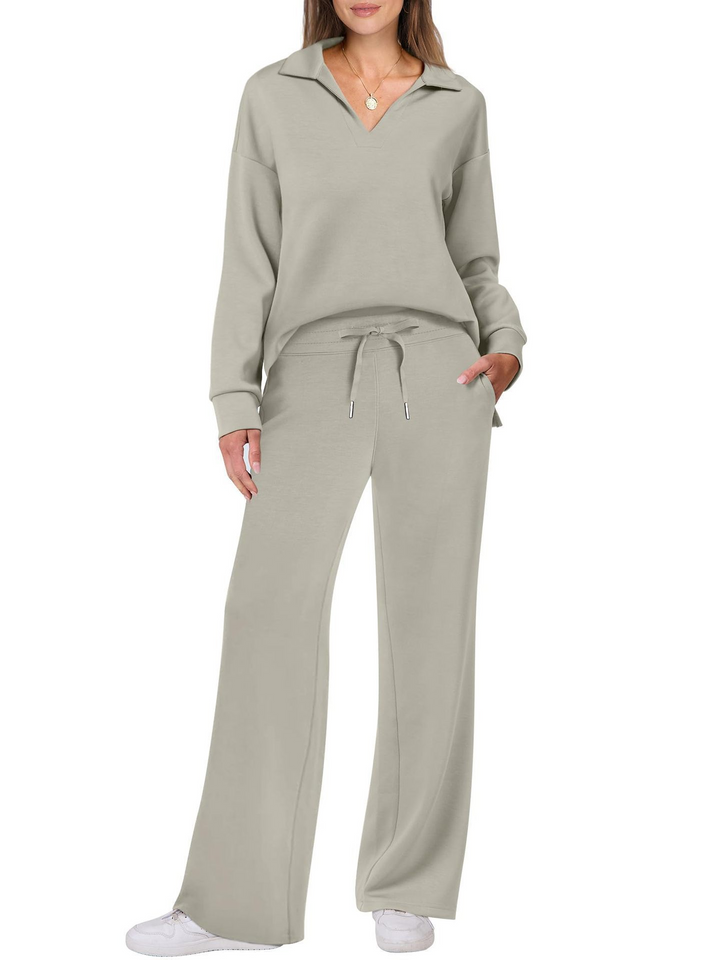 Teresa | Conjunto Punto Mujer Cuello V Manga Larga