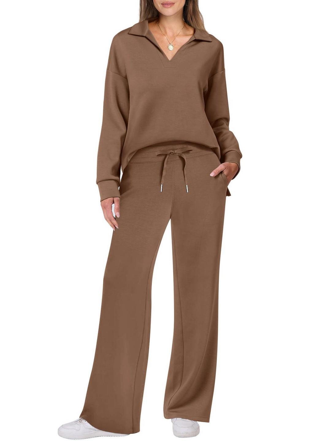 Teresa | Conjunto Punto Mujer Cuello V Manga Larga