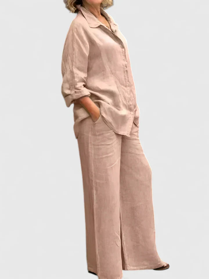 Teresa | Conjunto de Lino de Manga Larga y Cuello para Mujer