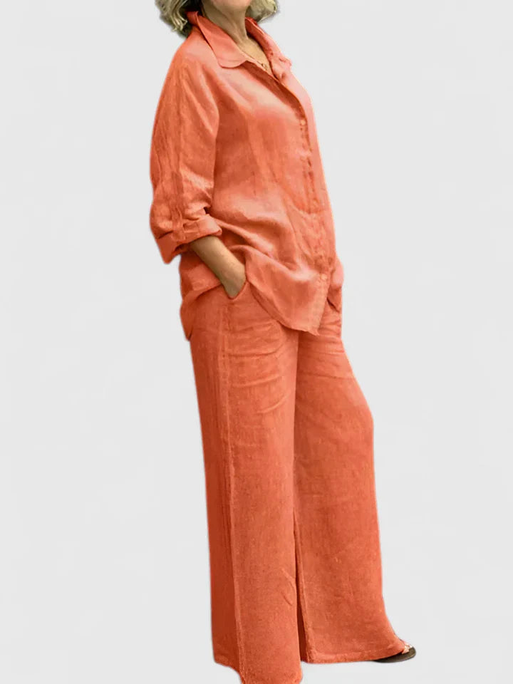 Teresa | Conjunto de Lino de Manga Larga y Cuello para Mujer