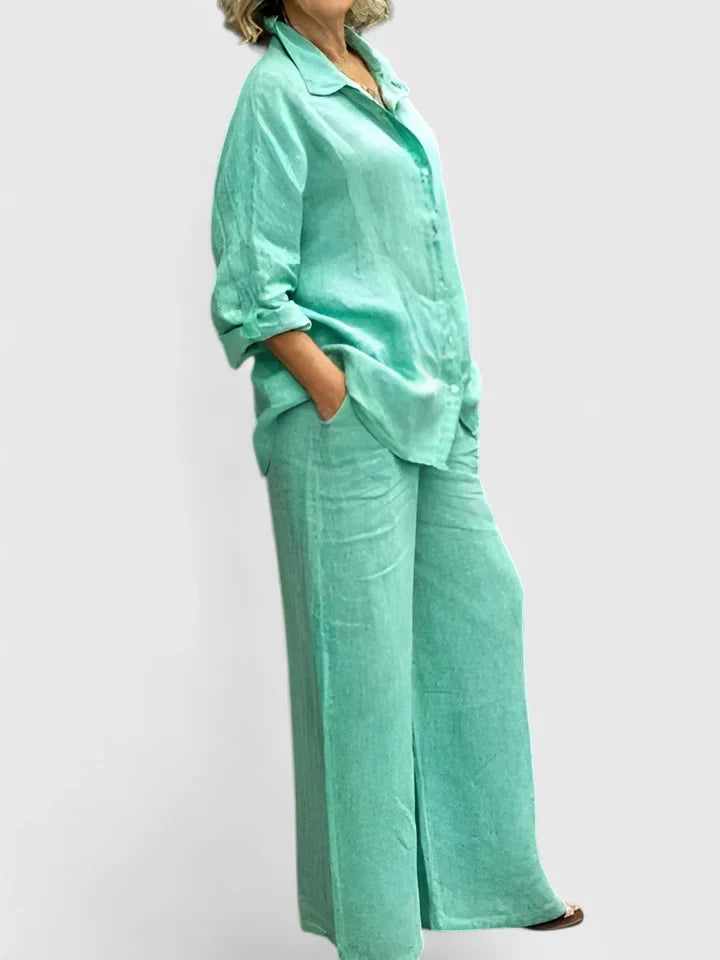 Teresa | Conjunto de Lino de Manga Larga y Cuello para Mujer