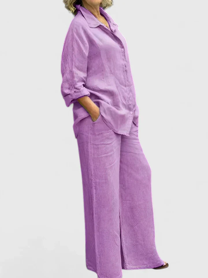 Teresa | Conjunto de Lino de Manga Larga y Cuello para Mujer