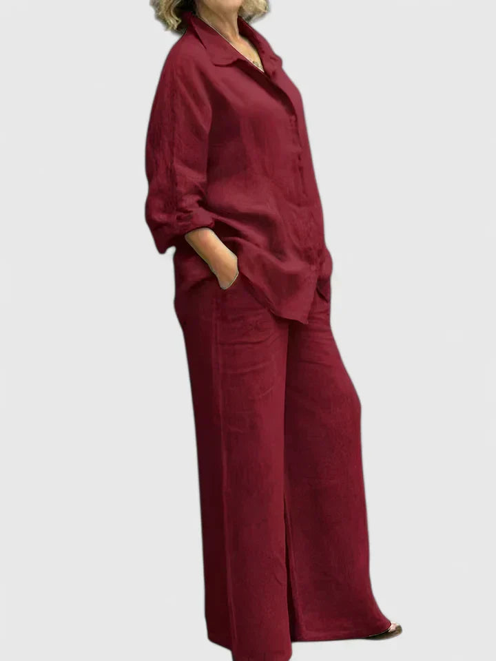 Teresa | Conjunto de Lino de Manga Larga y Cuello para Mujer