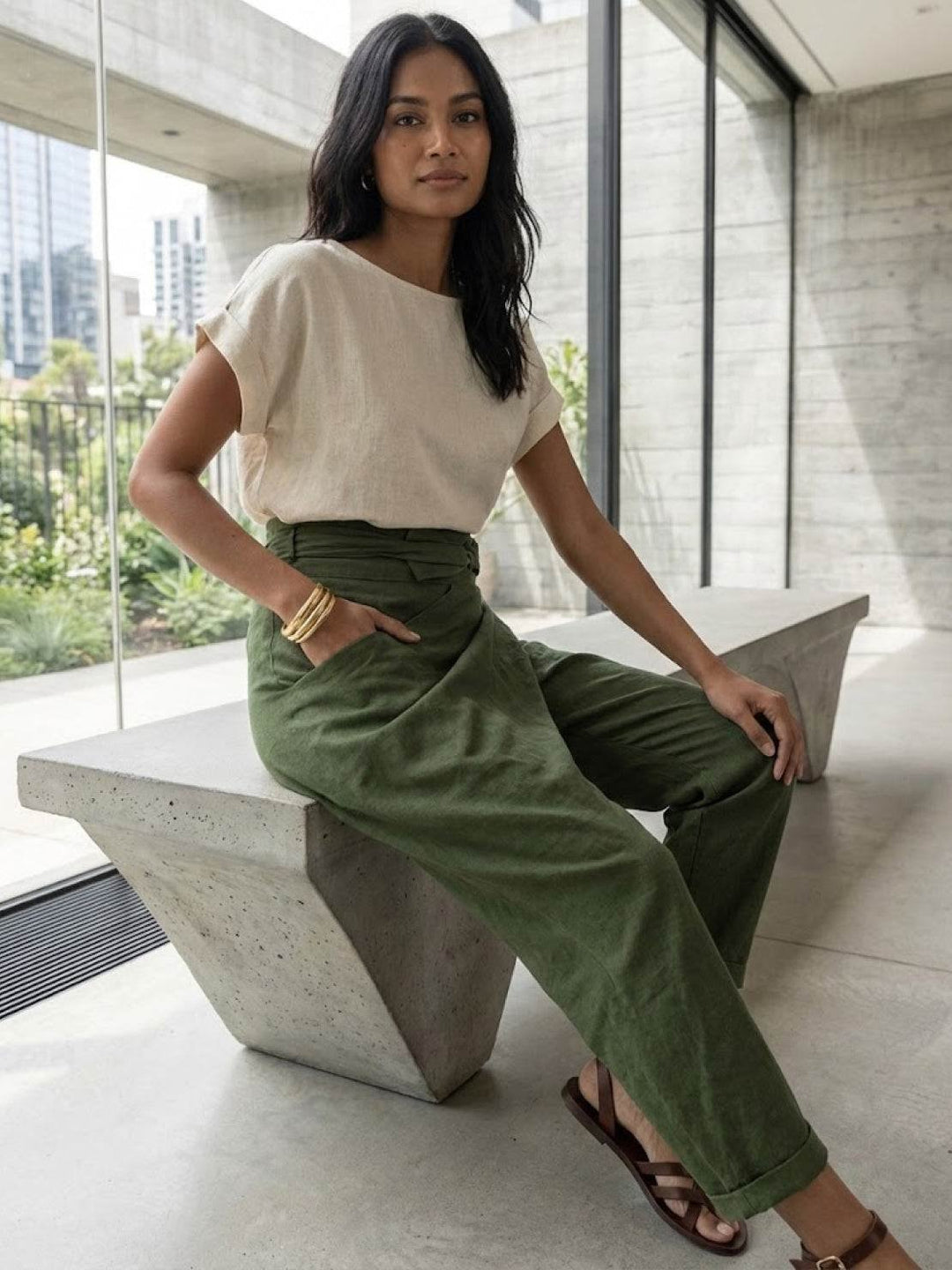 Teresa | Pantalón de Tiro Relajado con Cintura Anudada