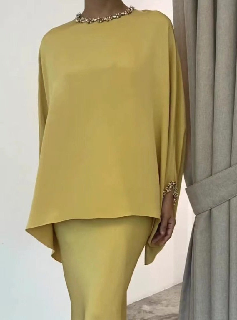 Valentina | Conjunto Vestido Midi Mujer Negro Pedrería
