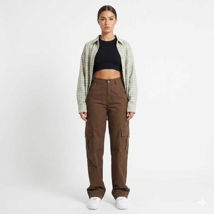 Valentina | Pantalón Cargo Mujer Pierna Recta Botones Presillas