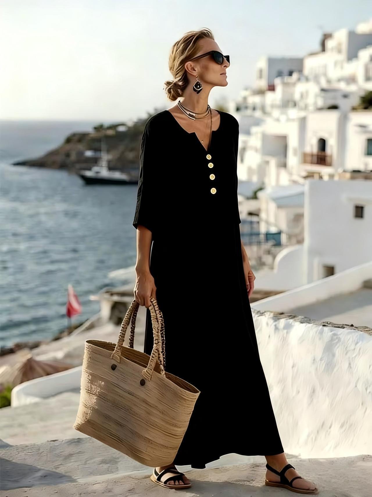 Valentina | Vestido Maxi Negro Mujer con Botones