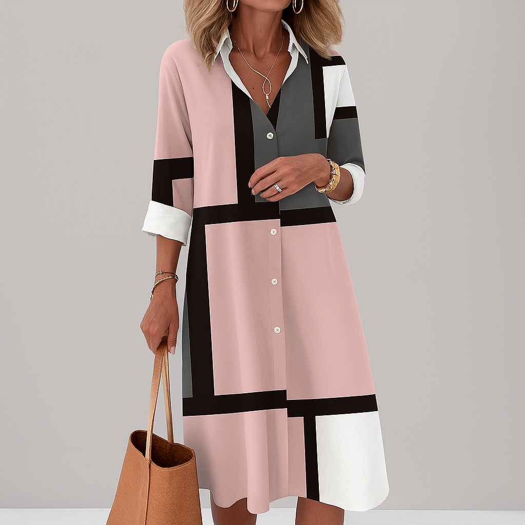 Valentina | Vestido Midi Mujer Color Block Geométrico