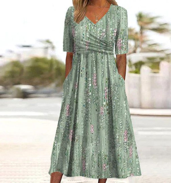 Valentina | Vestido Midi Mujer Floral Cruzado Verde