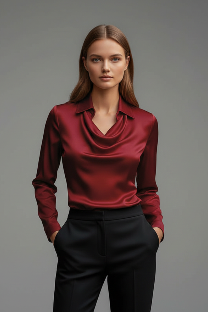 Valeria | Blusa Satén Cuello Cowl Manga Larga