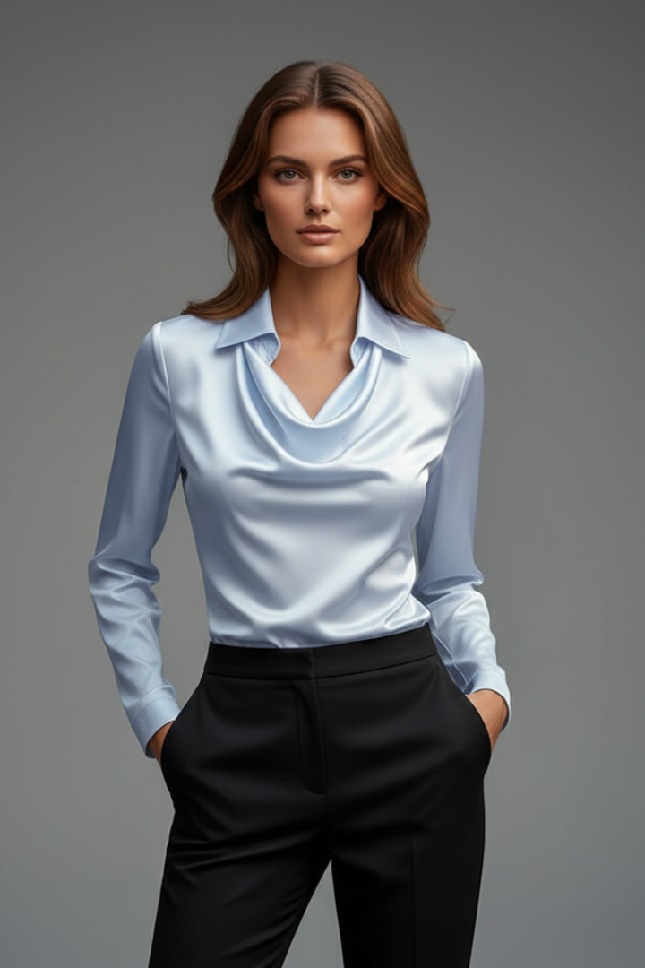 Valeria | Blusa Satén Cuello Cowl Manga Larga