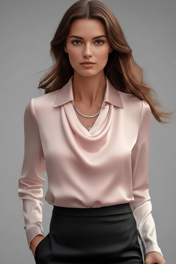 Valeria | Blusa Satén Cuello Cowl Manga Larga