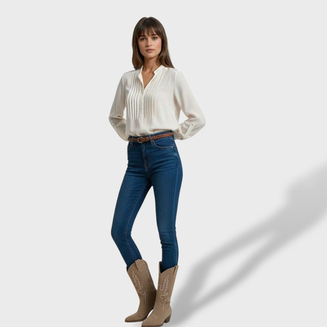 Valeria | Botas Cowboy Mujer de Gamuza con Bordado y Tacón Ancho