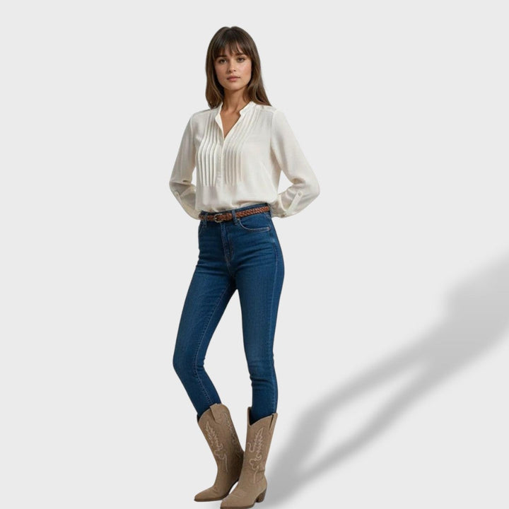 Valeria | Botas Cowboy Mujer de Gamuza con Bordado y Tacón Ancho