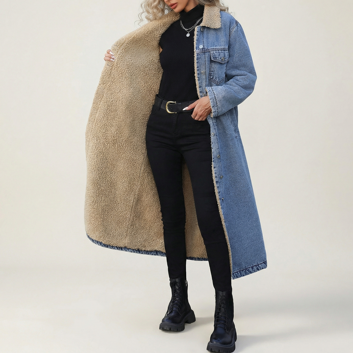 Valeria | Chaqueta Larga de Mezclilla Forrada