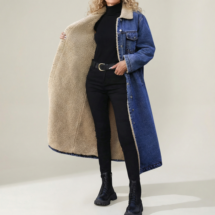 Valeria | Chaqueta Larga de Mezclilla Forrada