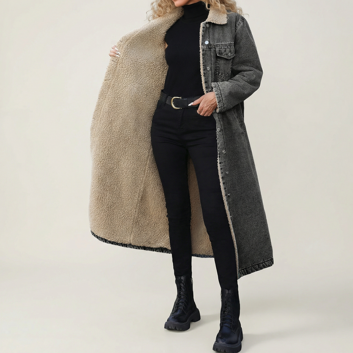 Valeria | Chaqueta Larga de Mezclilla Forrada