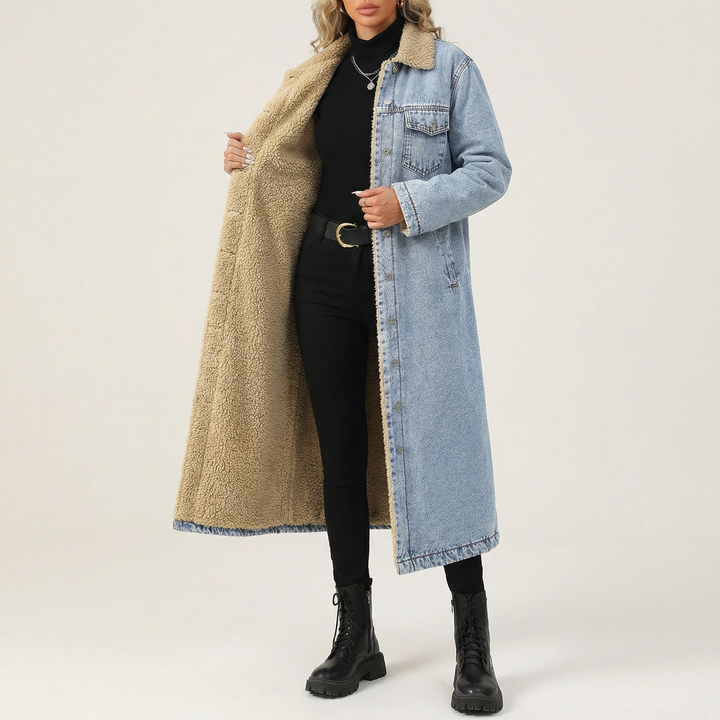 Valeria | Chaqueta Larga de Mezclilla Forrada